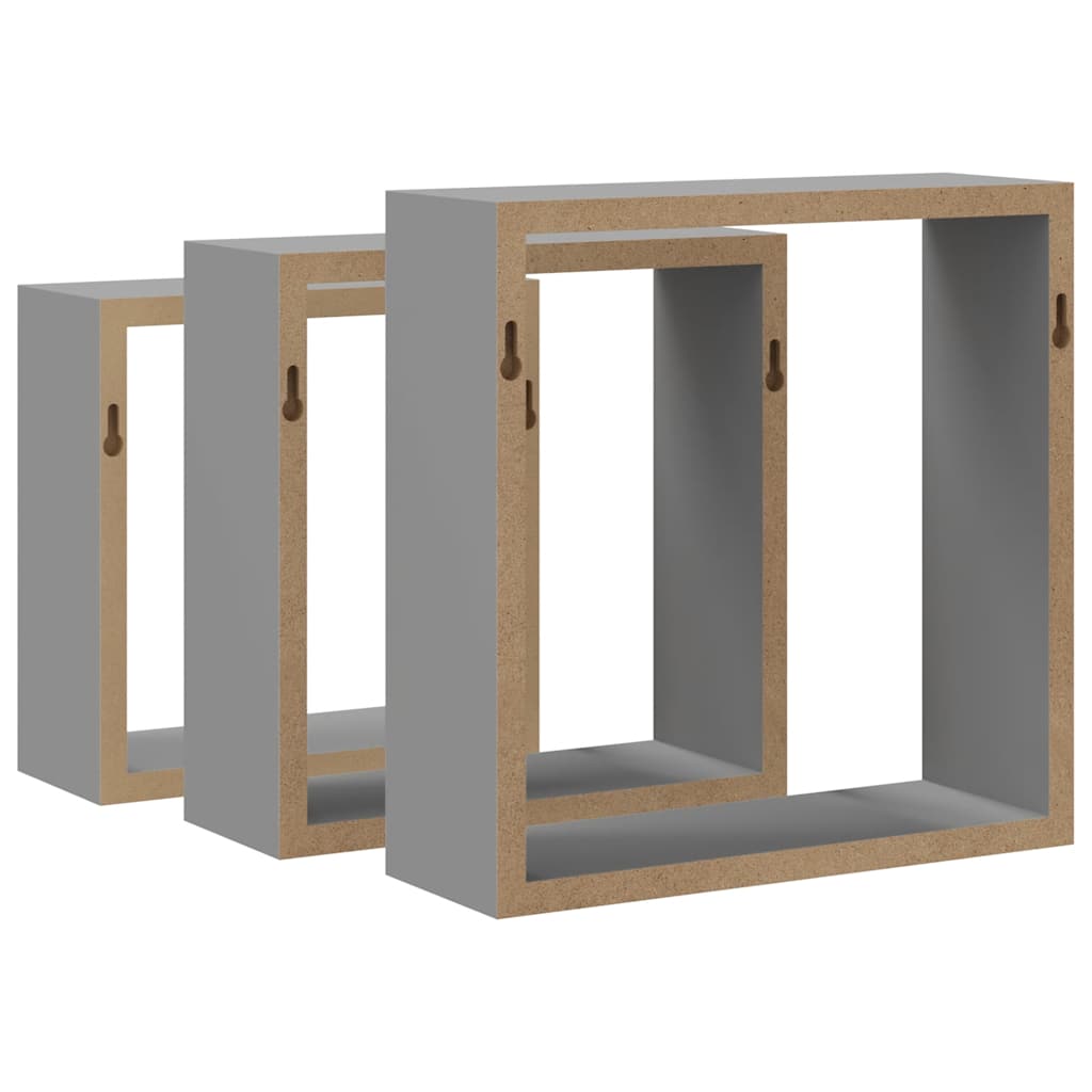 Kockaste zidne police 3 kom sive MDF
