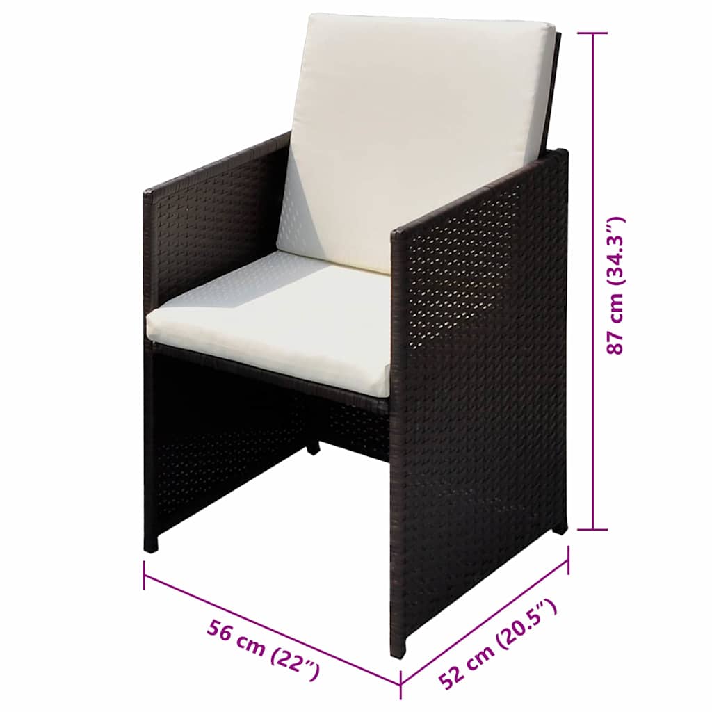 Vrtne stolice 3 pcs Smeđa 56 x 52 x 87 cm Poli ratan