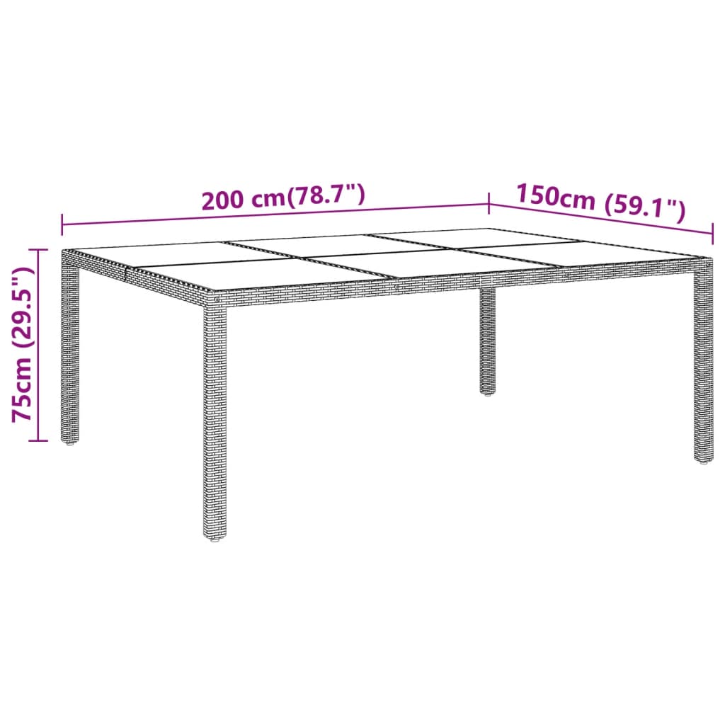 Vrtni stol 200x150x75 cm od kaljenog stakla i poliratana sivi