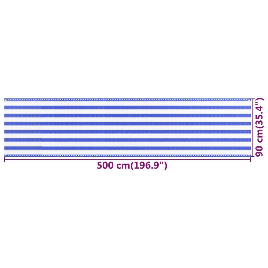 Balkonski zastor plavo-bijeli 90 x 500 cm HDPE