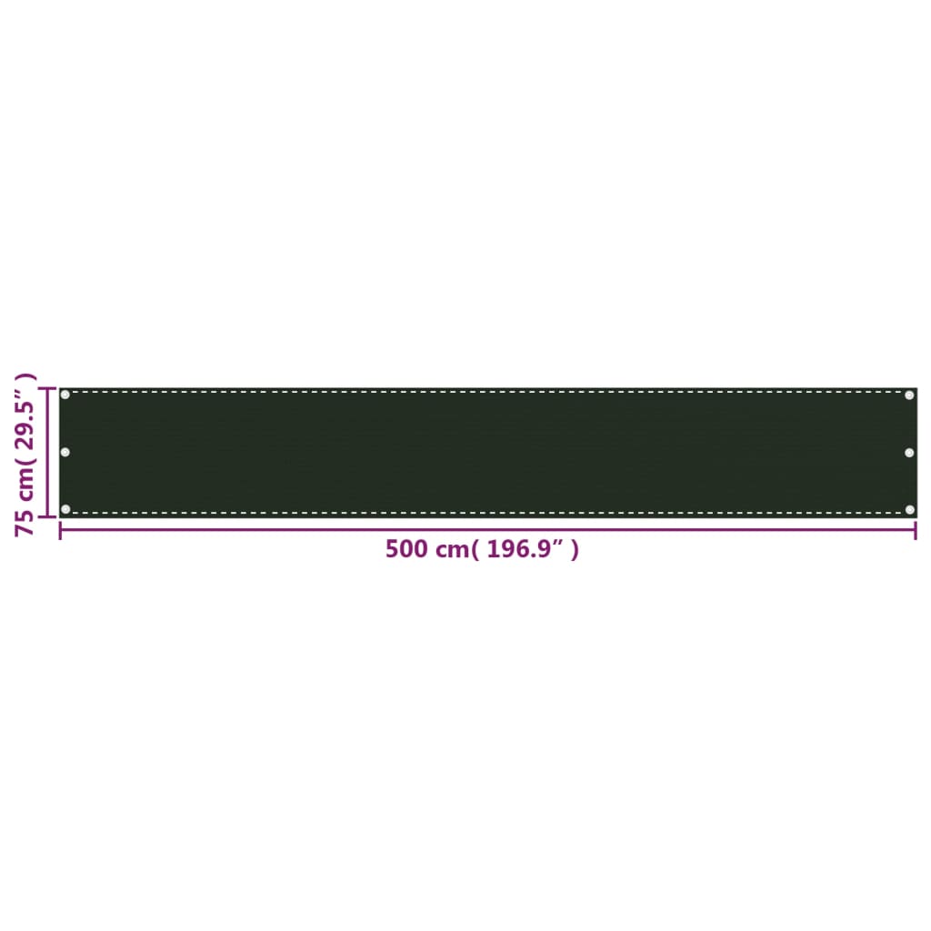 Balkonski zastor tamnozeleni 75 x 500 cm HDPE