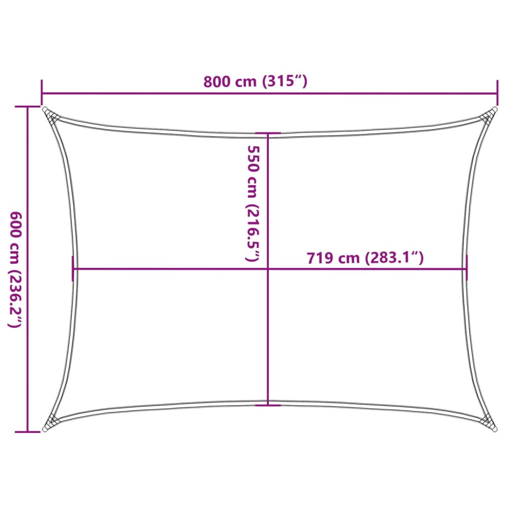Jedro za zaštitu od sunca 160 g/m² pravokutno plavo 6x8 m HDPE