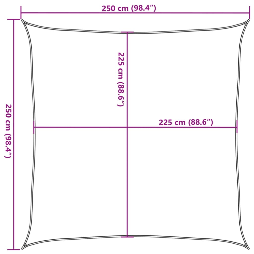 Jedro za zaštitu od sunca 160 g/m² žuto 2,5 x 2,5 m HDPE