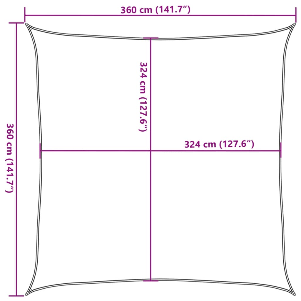 Jedro za zaštitu od sunca 160 g/m² crno 3,6 x 3,6 m HDPE