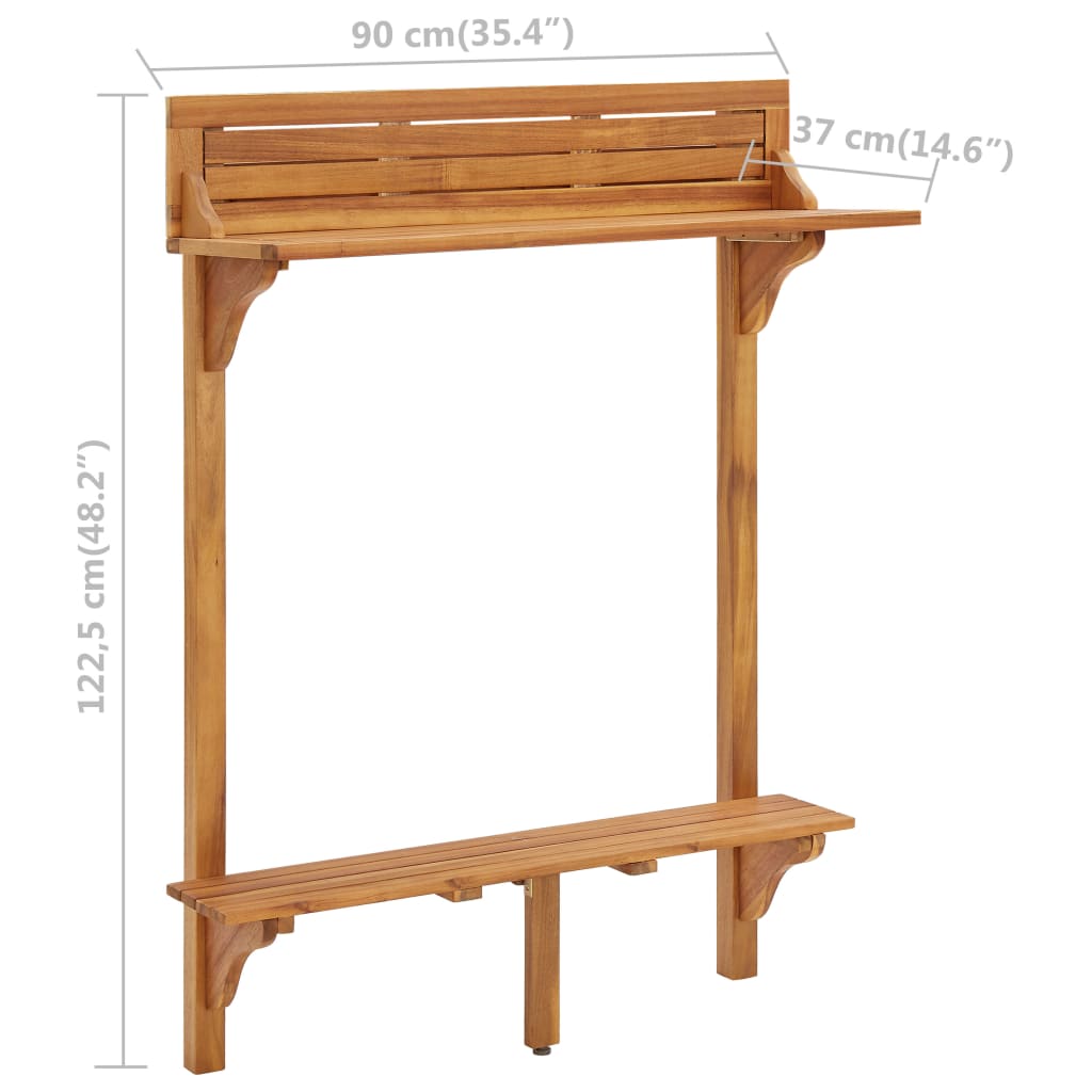 Balkonski barski stol 90x37x122,5 cm masivno bagremovo drvo