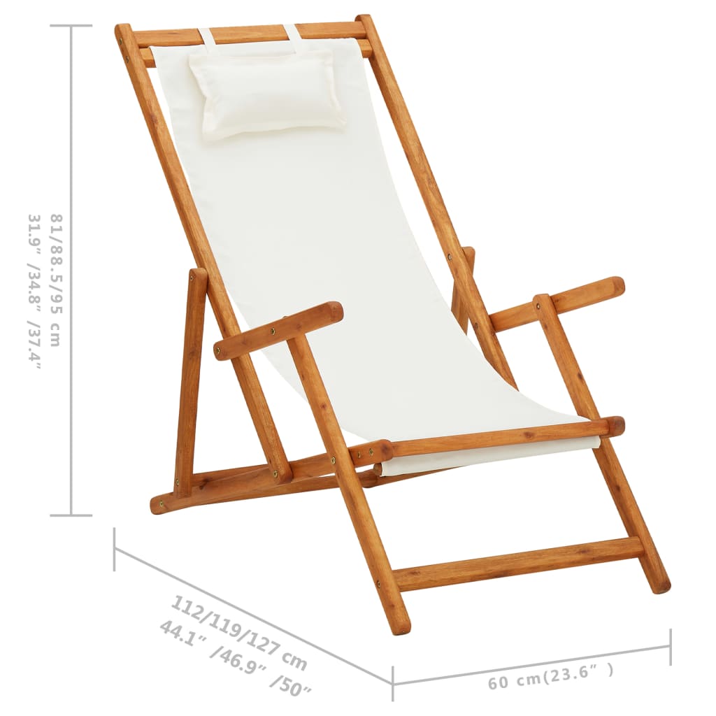 Sklopiva stolica za plažu od drva eukaliptusa i tkanine krem