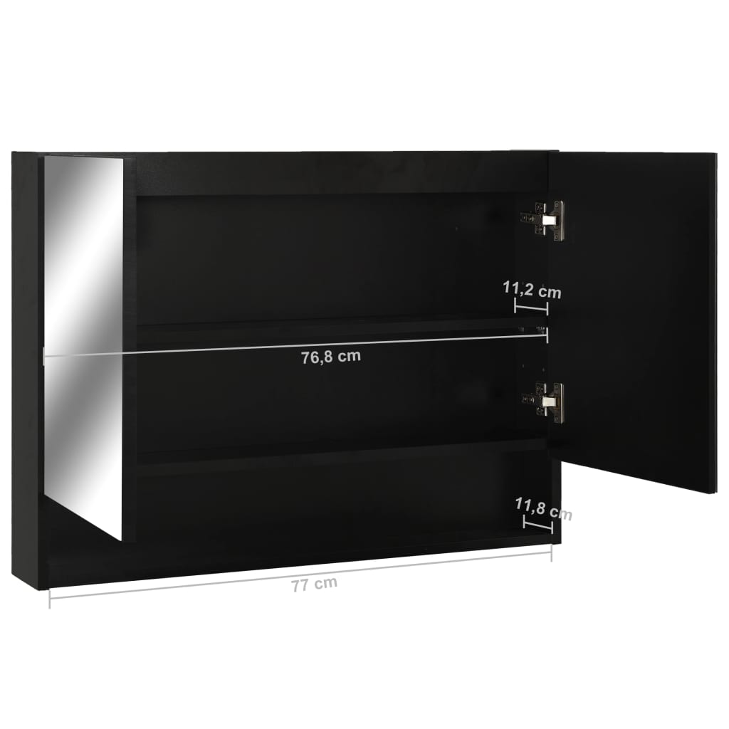 LED kupaonski ormarić s ogledalom crni 80 x 15 x 60 cm MDF
