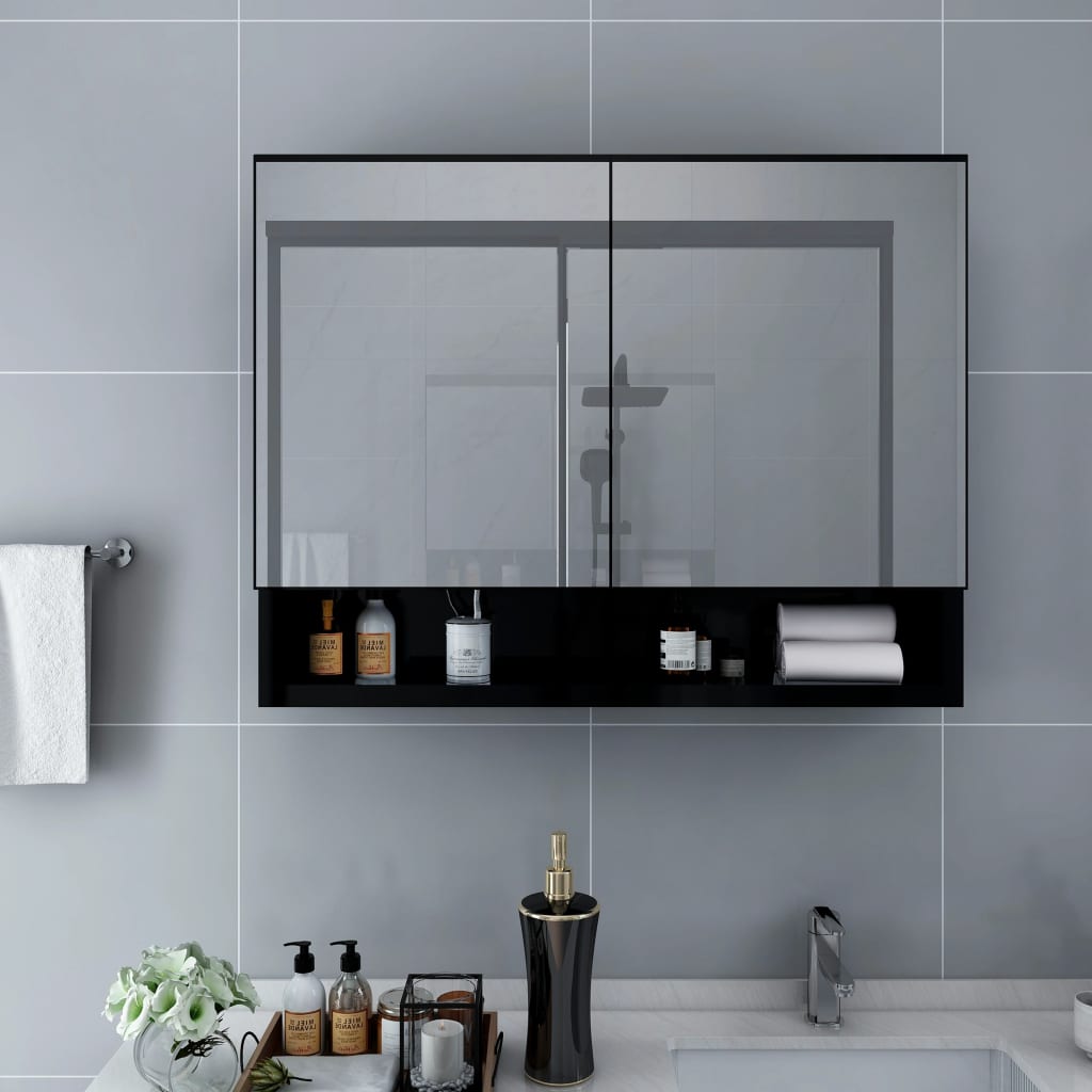 LED kupaonski ormarić s ogledalom crni 80 x 15 x 60 cm MDF