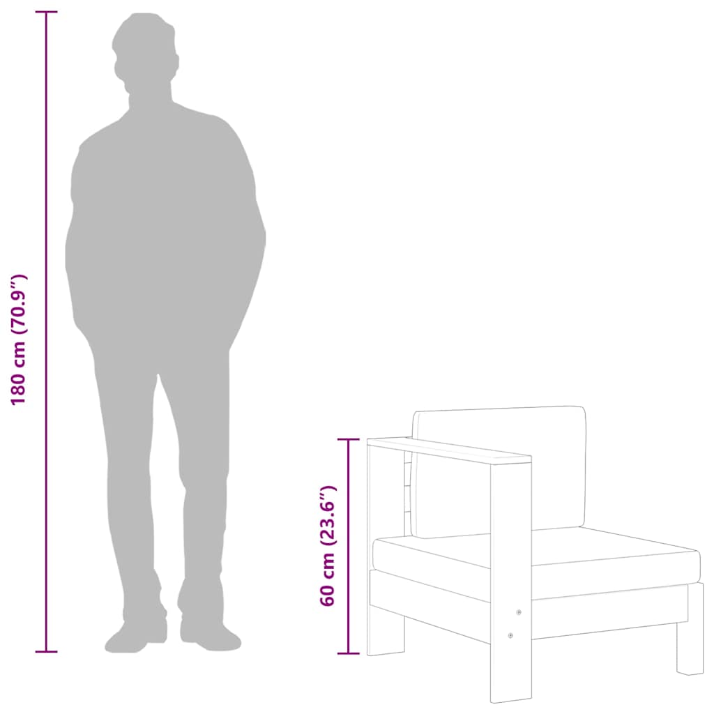 Srednja sofa s 1 naslonom za ruke krem bijela bagremovo drvo