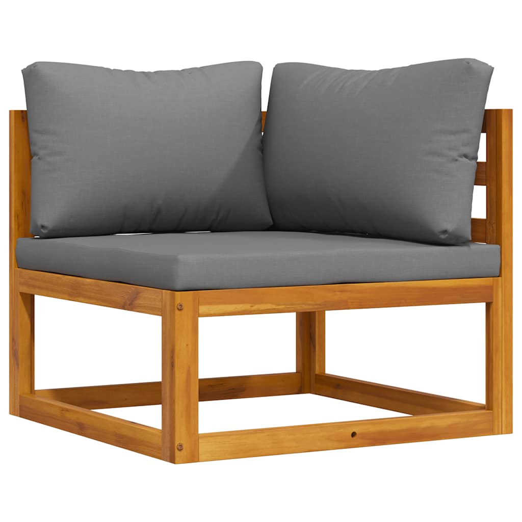 Modularna kutna sofa i tamnosivi jastuci masivno bagremovo drvo