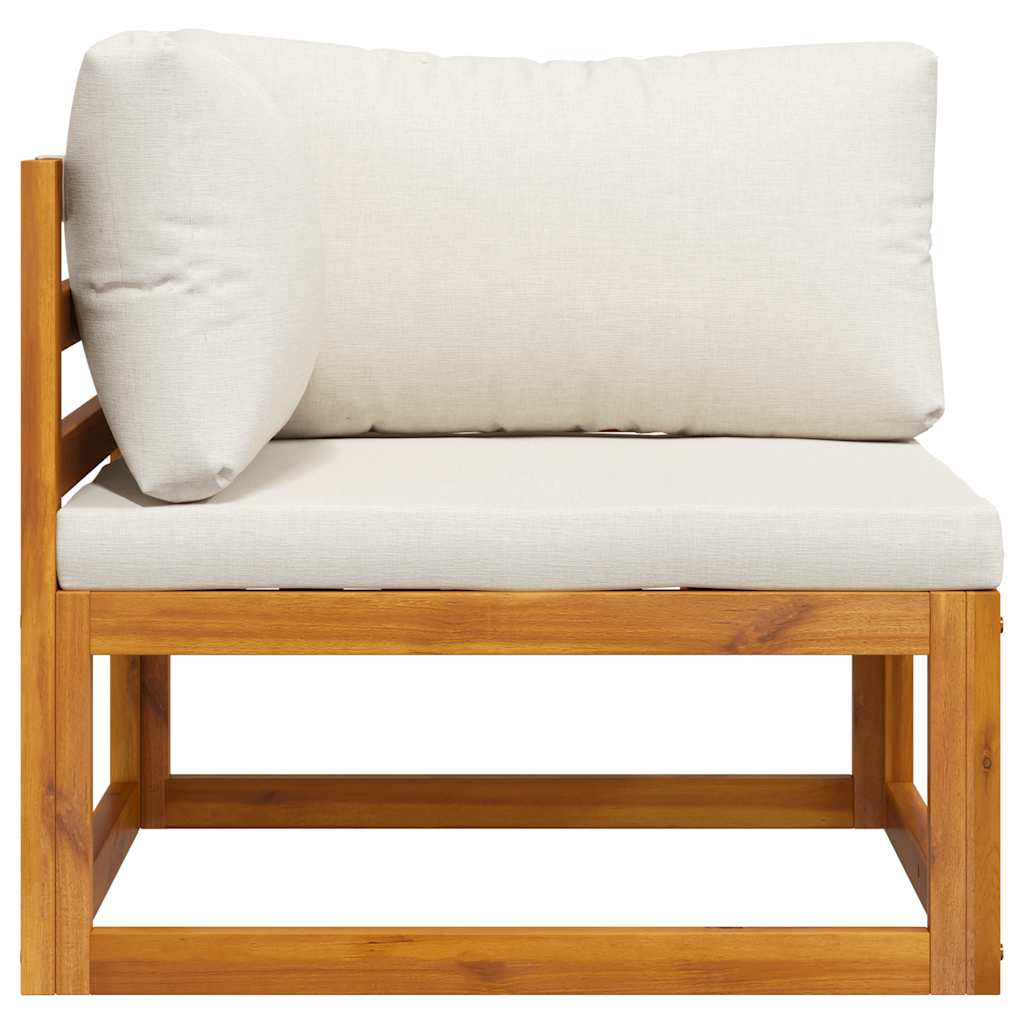 Modularna kutna sofa i krem bijeli jastuci bagremovo drvo