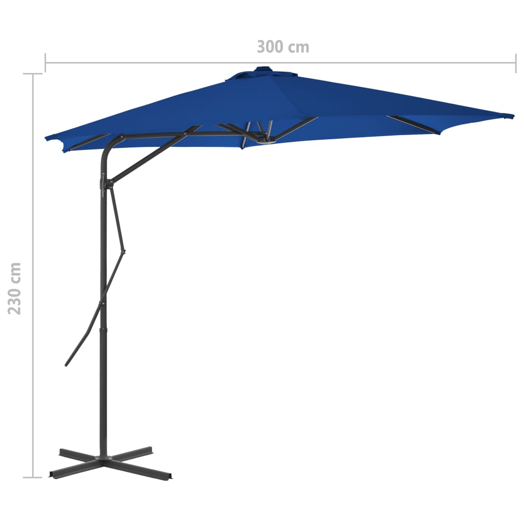 Vrtni suncobran s čeličnim stupom 300 x 230 cm plavi