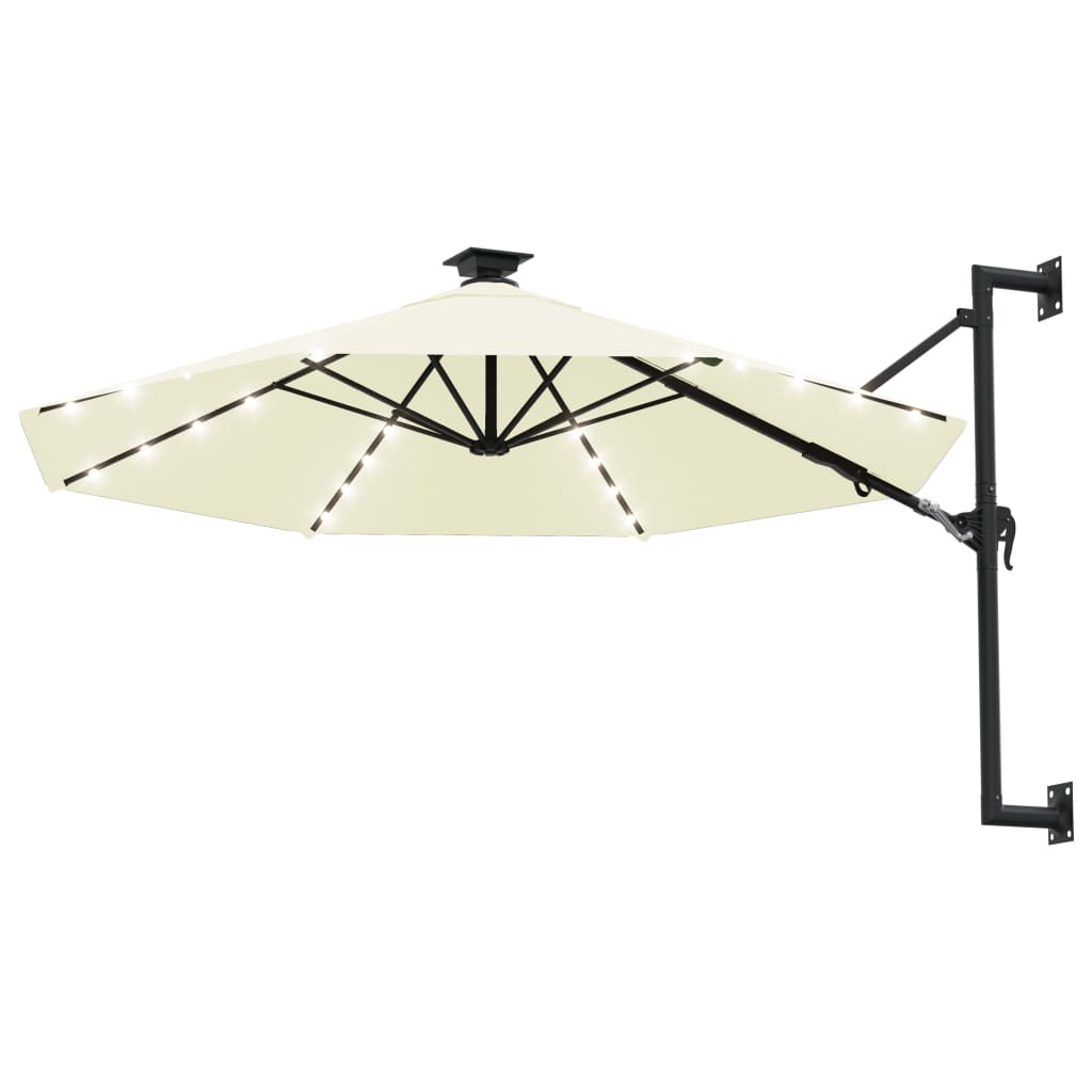 Zidni vrtni suncobran s LED svjetlima 300 cm boja pijeska