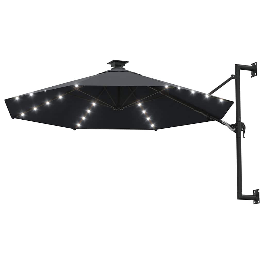 Zidni vrtni suncobran s LED svjetlima 300 cm antracit