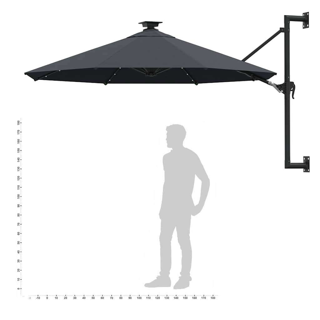 Zidni vrtni suncobran s LED svjetlima 300 cm antracit