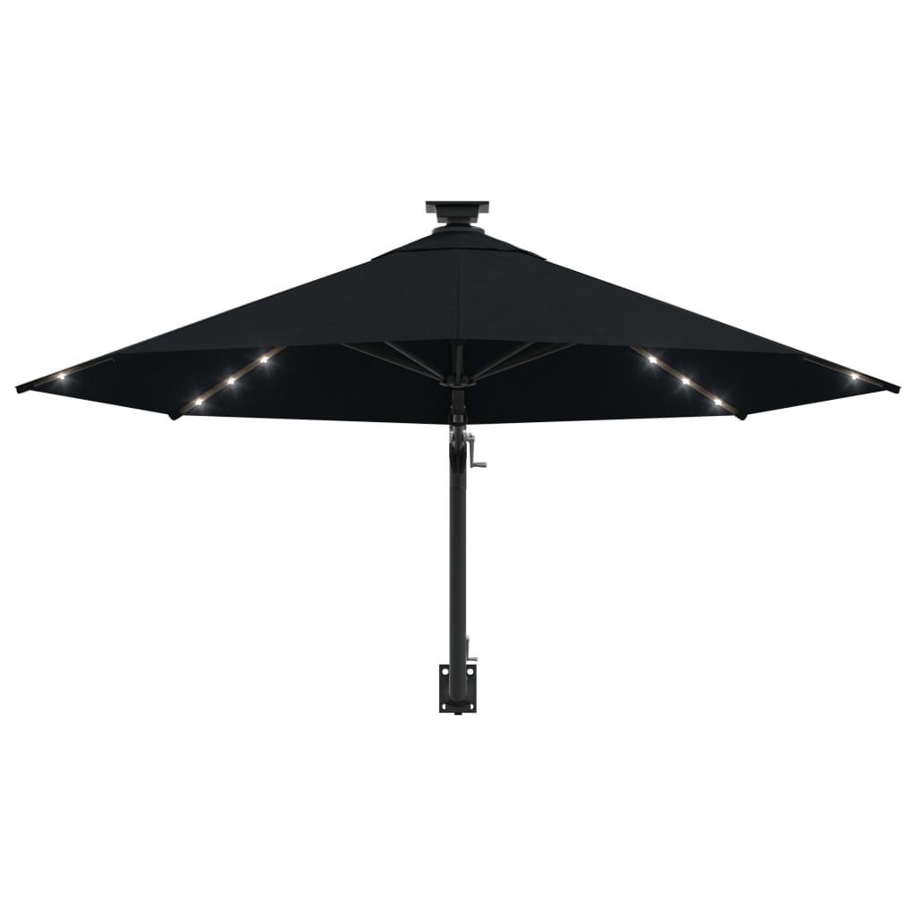 Zidni vrtni suncobran s LED svjetlima 300 cm crni