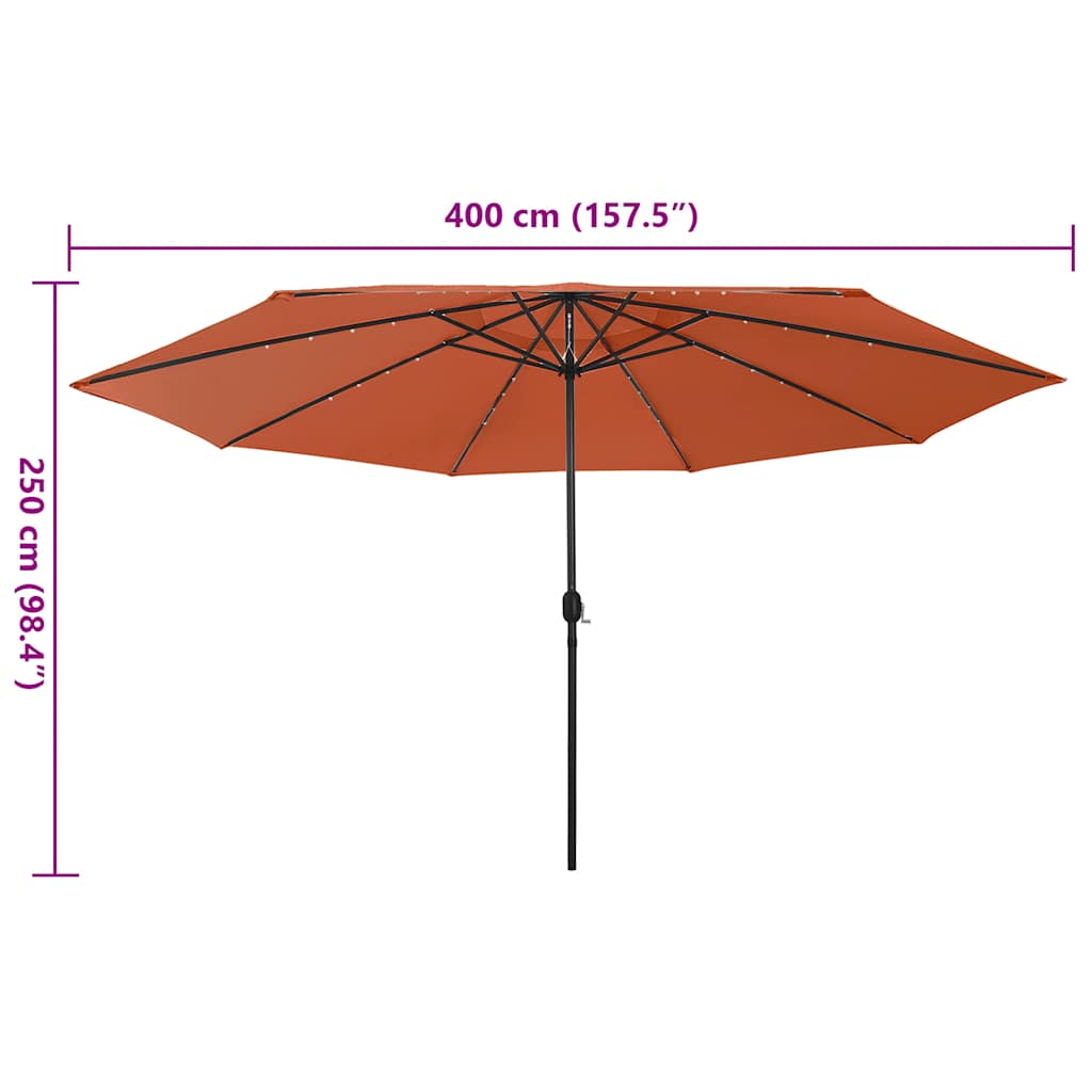 Vrtni suncobran s LED svjetlima 400 cm terakota
