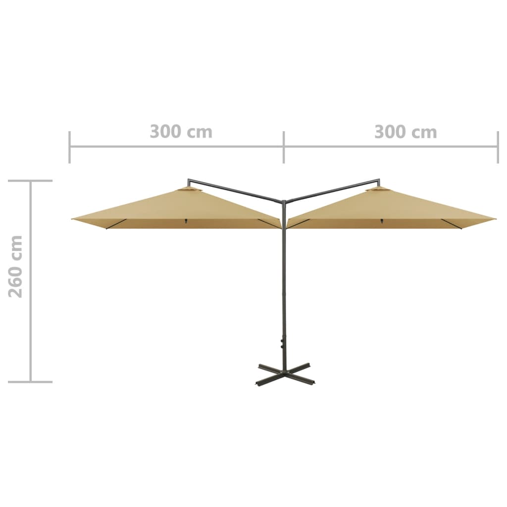 Dvostruki suncobran s čeličnim stupom 600 x 300 cm smeđesivi