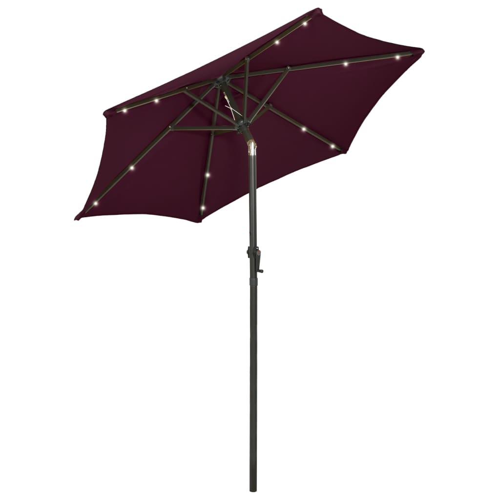 Vrtni suncobran s LED svjetlima bordo 200 x 211 cm aluminijski
