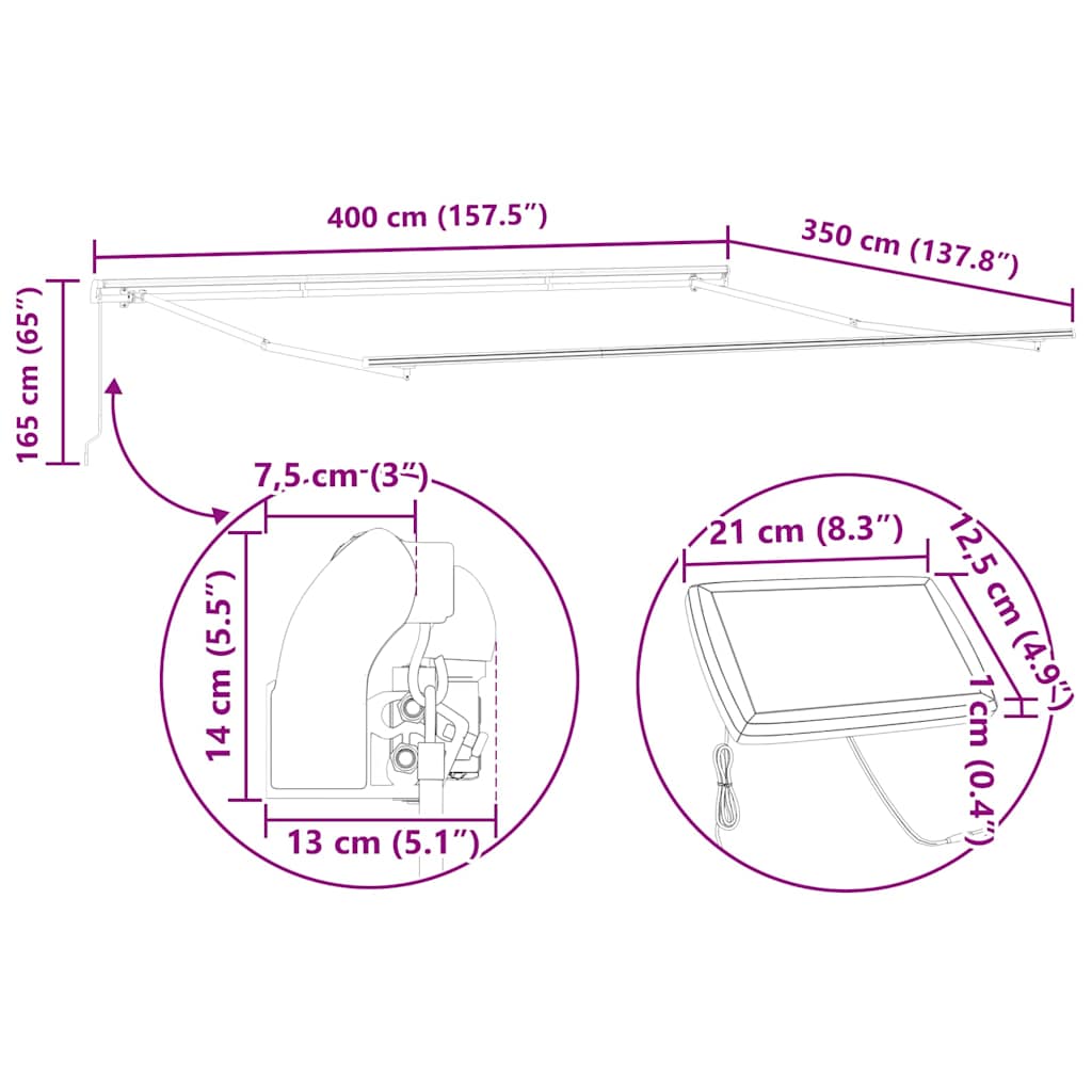 Okvir tende S LED lampica Bijelo 400 × 350 cm Aluminij