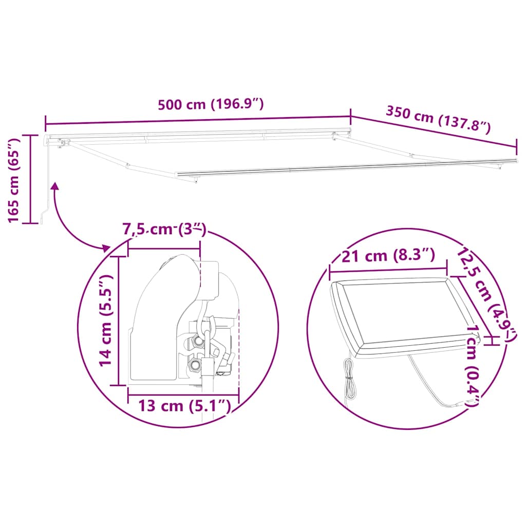 Okvir tende S LED lampica Bijelo 500 × 350 cm Aluminij
