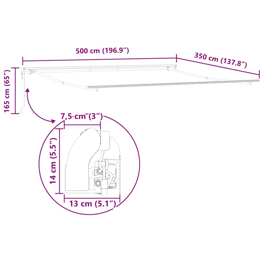 Okvir tende Bijelo 500 × 350 cm Aluminij
