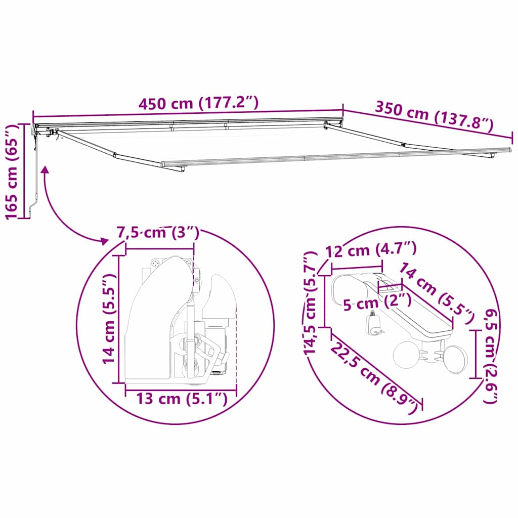 Okvir tende S LED lampica Bijelo 450 × 350 cm Aluminij