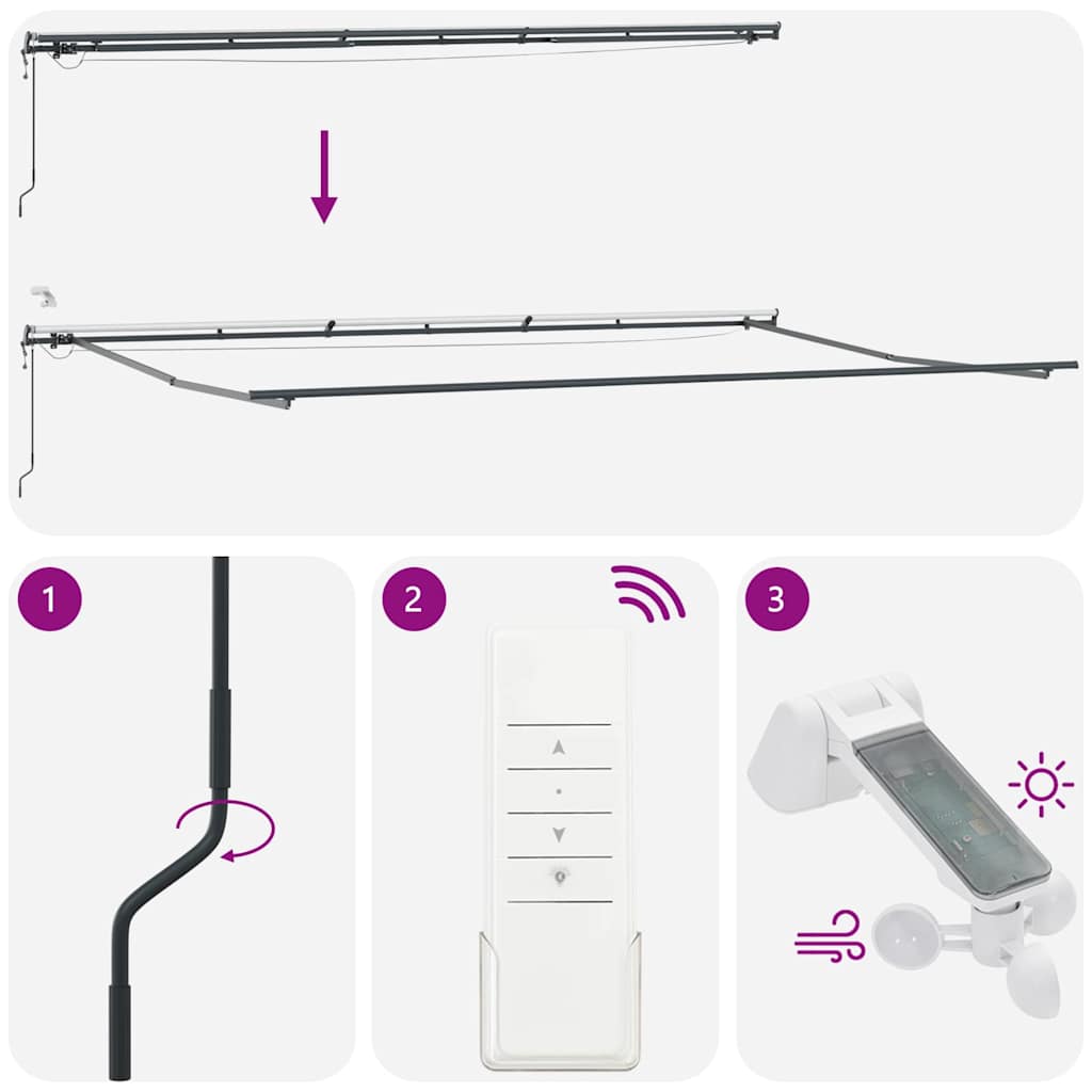 Okvir tende S LED lampica Antracit 600 × 350 cm Aluminij
