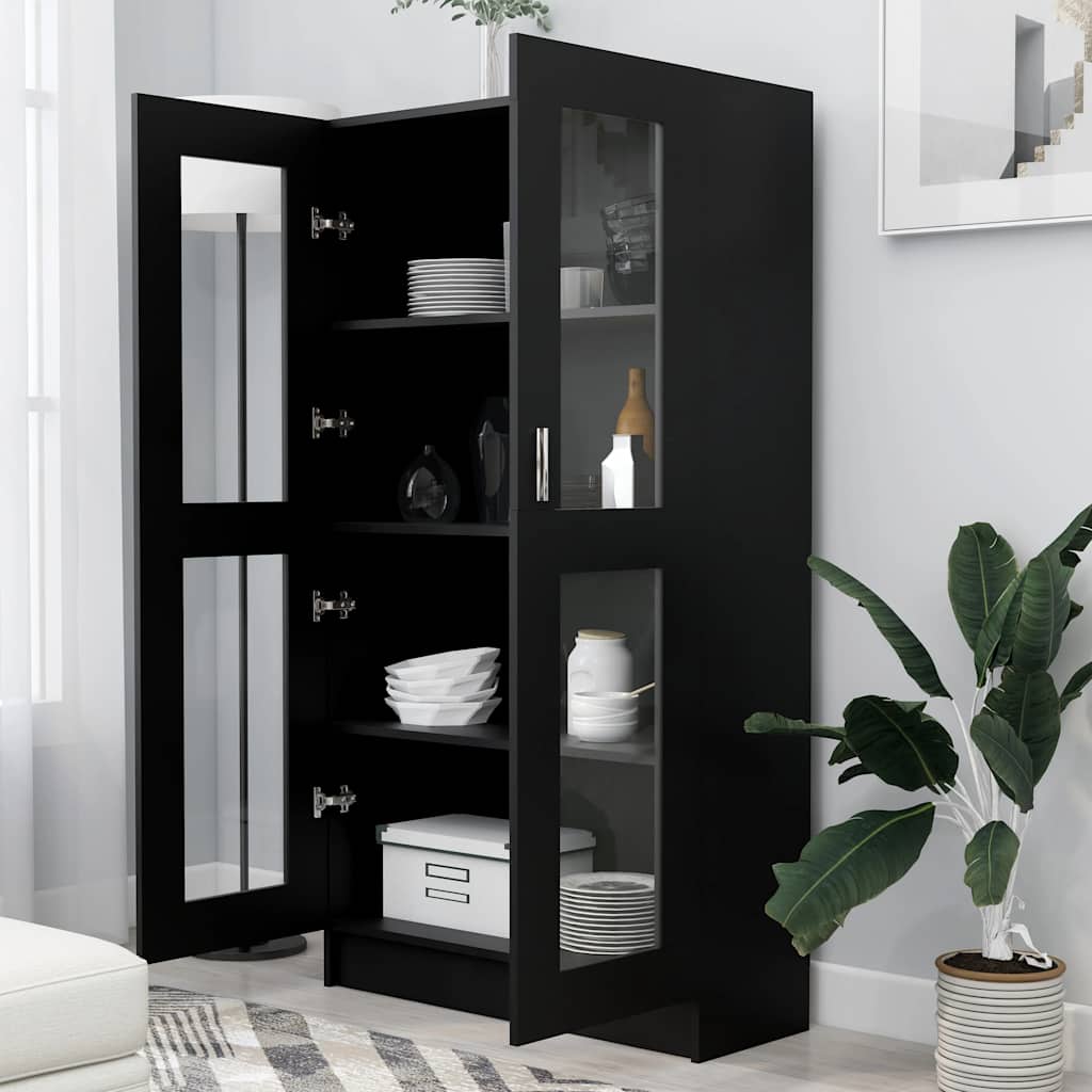 Vitrina crna 82,5 x 30,5 x 150 cm konstruirano drvo