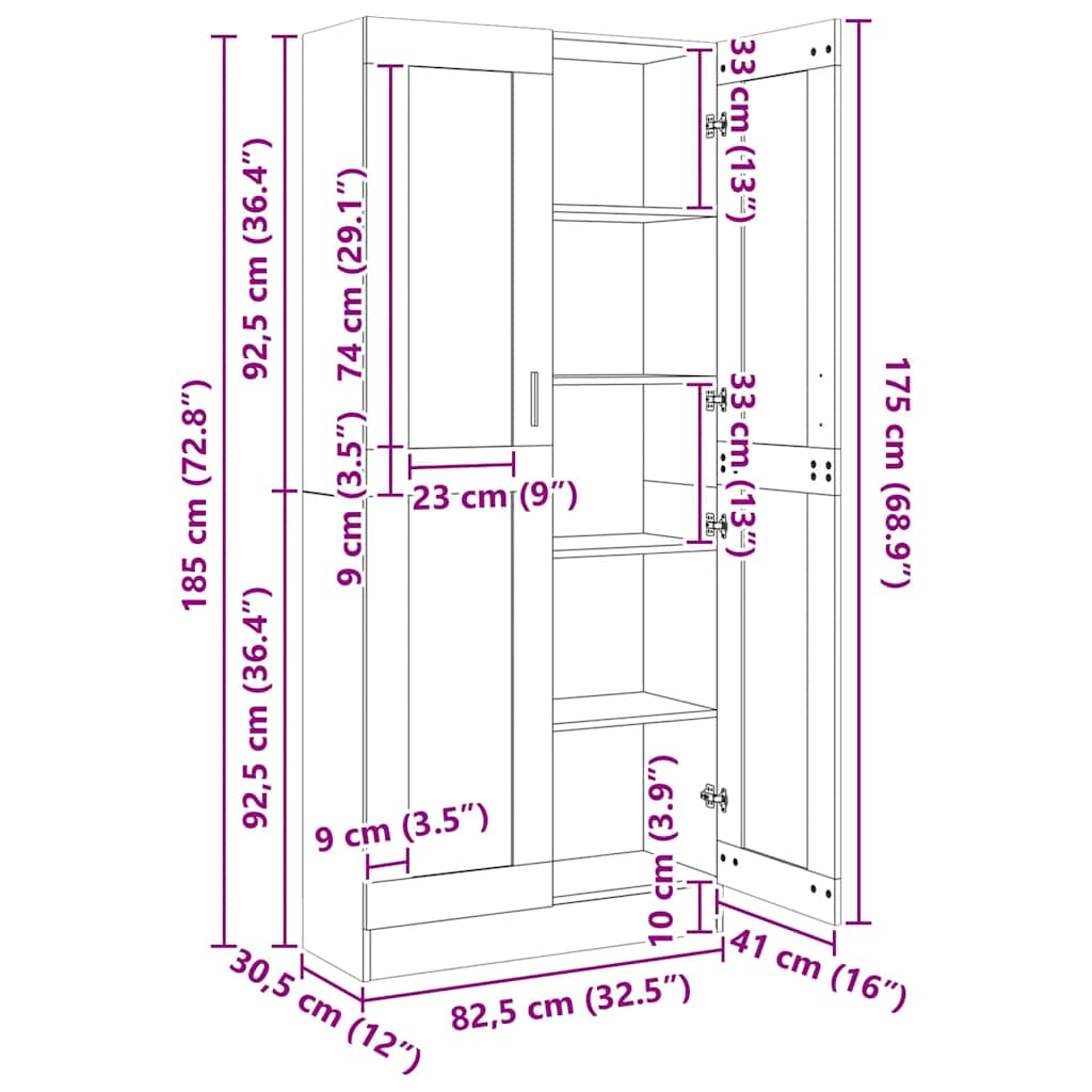 Vitrina siva boja betona 82,5x30,5x185,5 cm konstruirano drvo