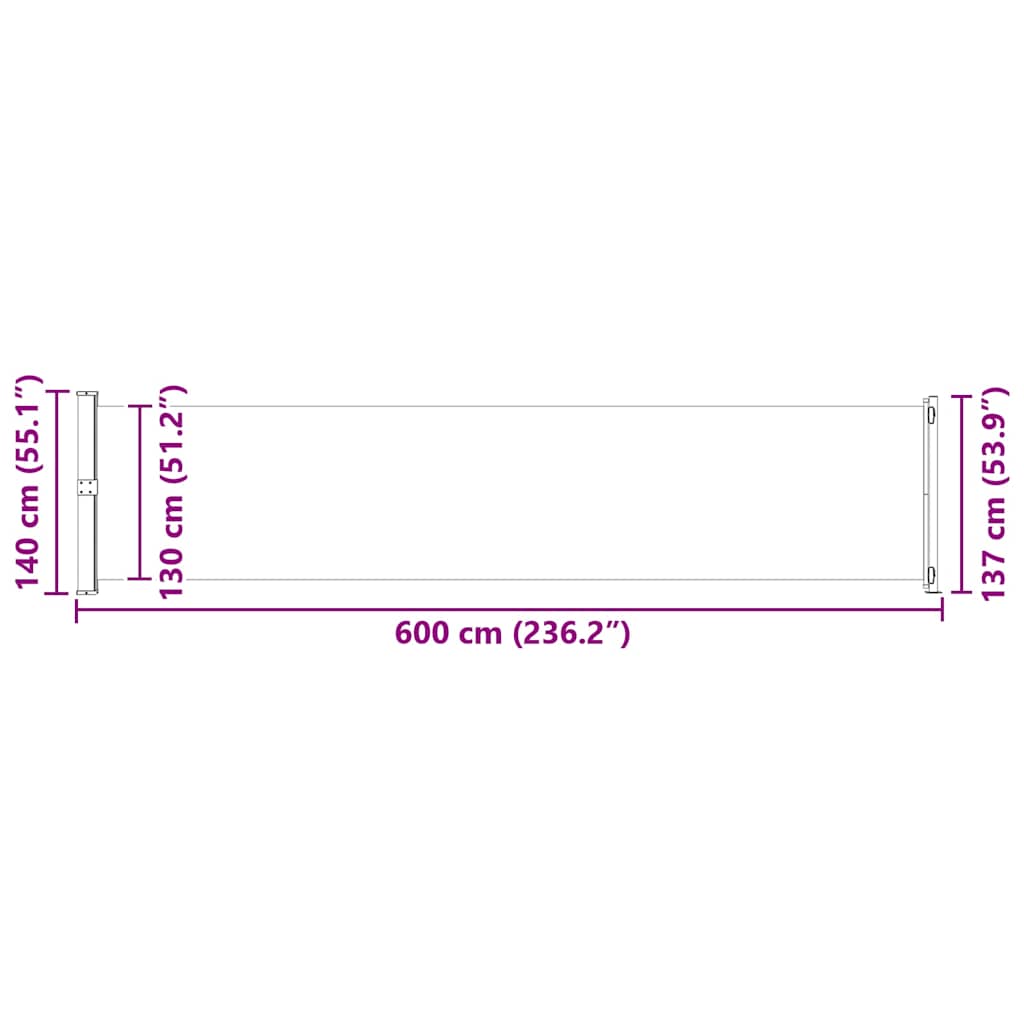 Uvlačiva bočna tenda za terasu 140 x 600 cm crvena