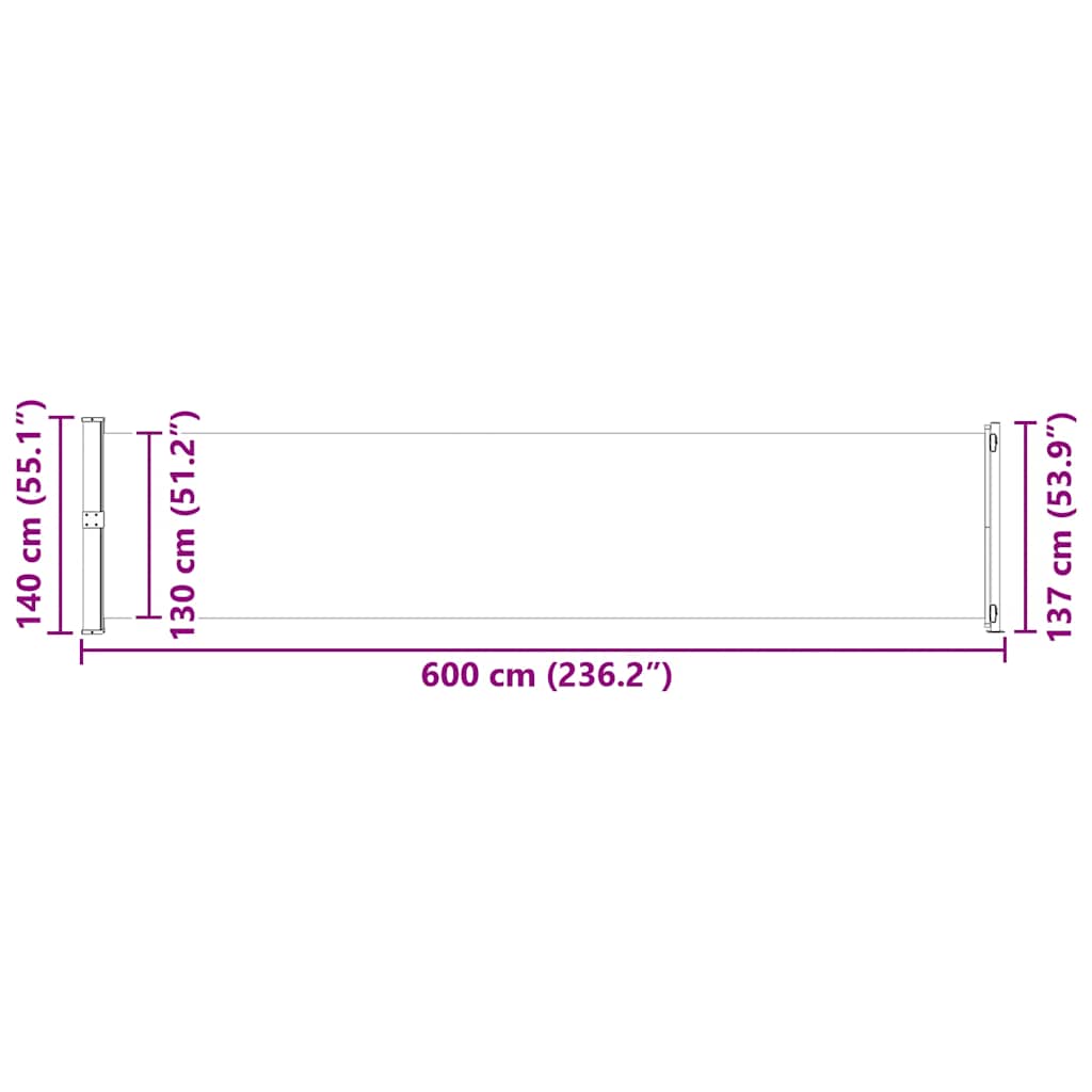 Uvlačiva bočna tenda za terasu 140 x 600 cm siva