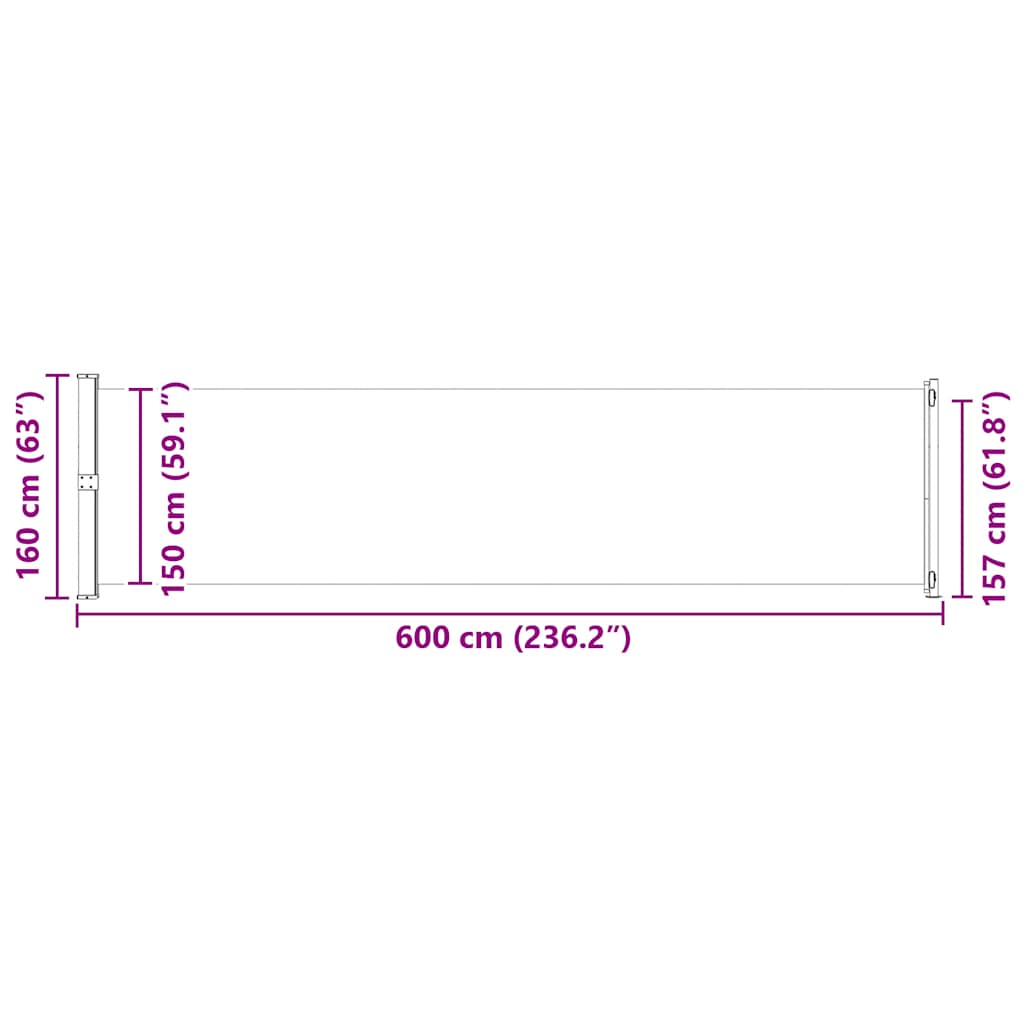 Uvlačiva bočna tenda za terasu 600 x 160 cm crna