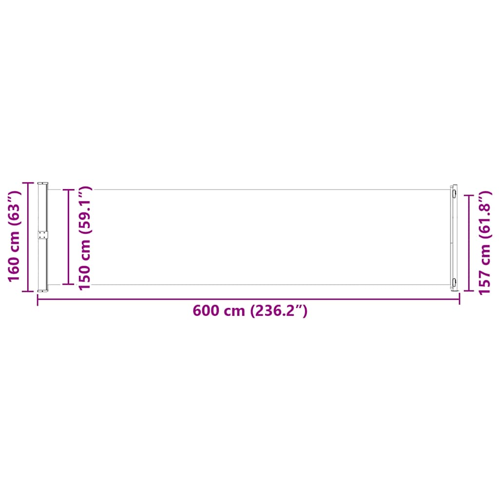 Uvlačiva bočna tenda za terasu 600 x 160 cm crvena