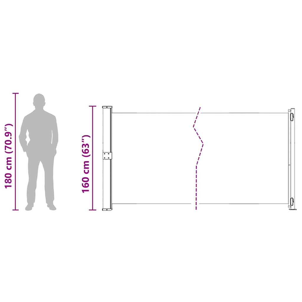Uvlačiva bočna tenda za terasu 600 x 160 cm siva
