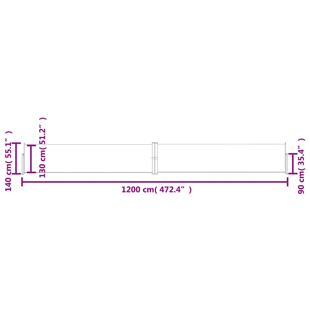 Uvlačiva bočna tenda za terasu 140 x 1200 cm smeđa