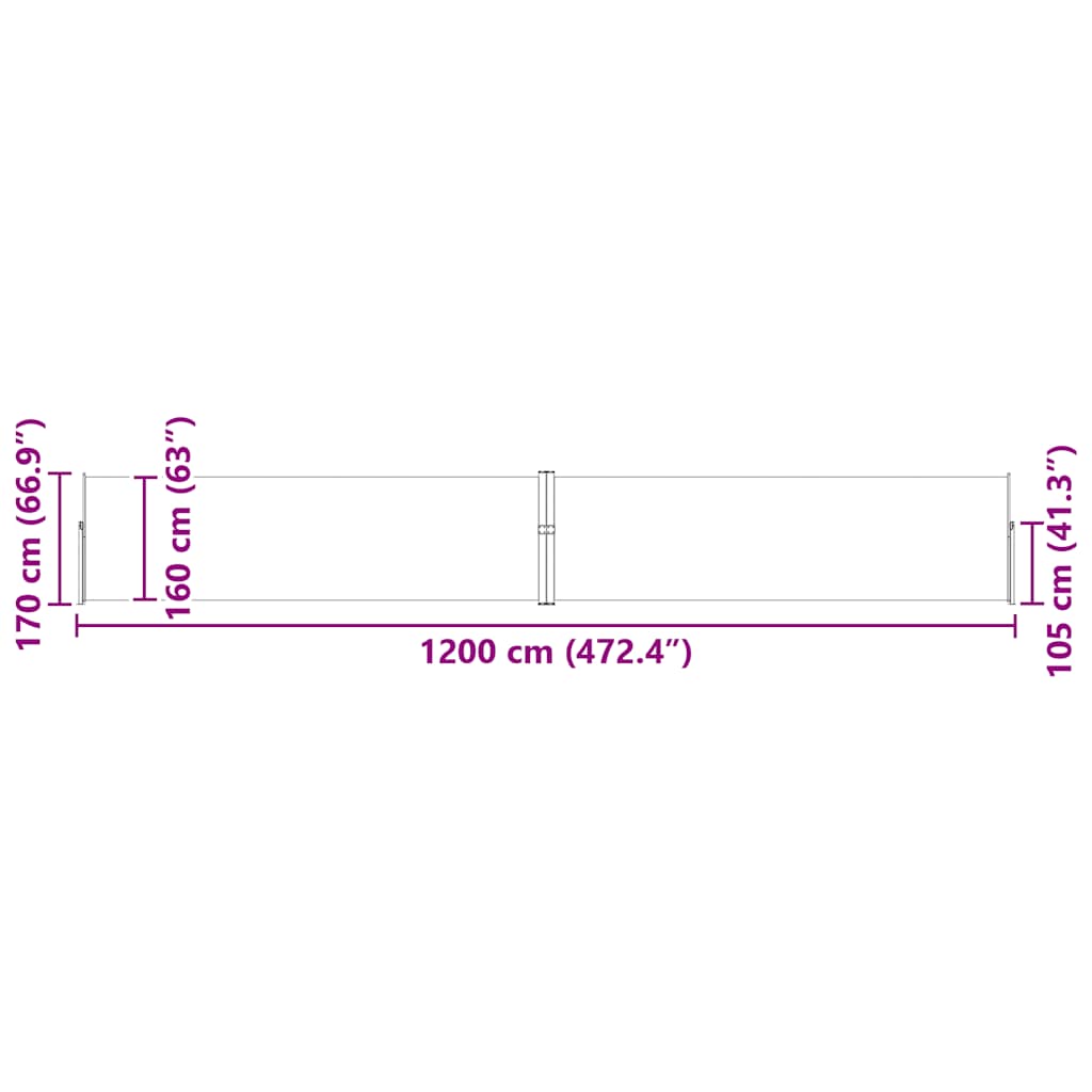 Uvlačiva bočna tenda za terasu 170 x 1200 cm crvena