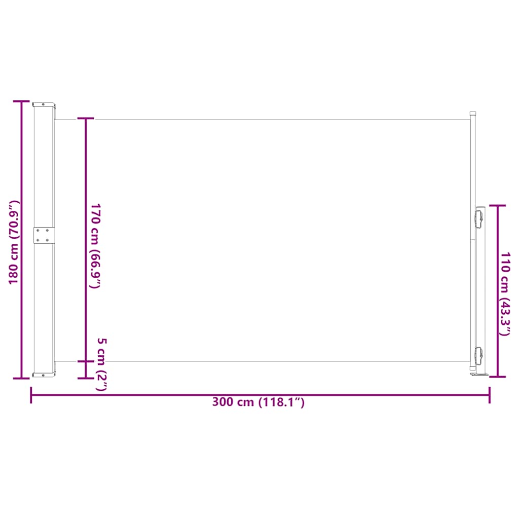 Uvlačiva bočna tenda za terasu 180 x 300 cm siva