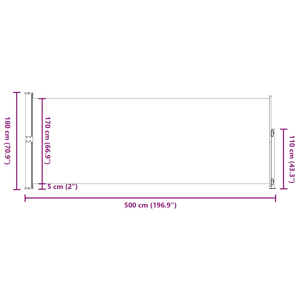 Uvlačiva bočna tenda za terasu 180 x 500 cm siva