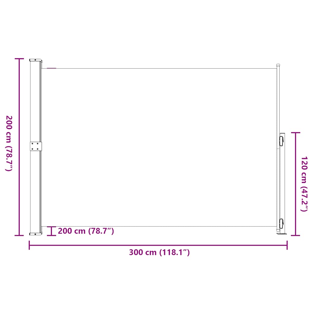 Uvlačiva bočna tenda za terasu 200 x 300 cm siva