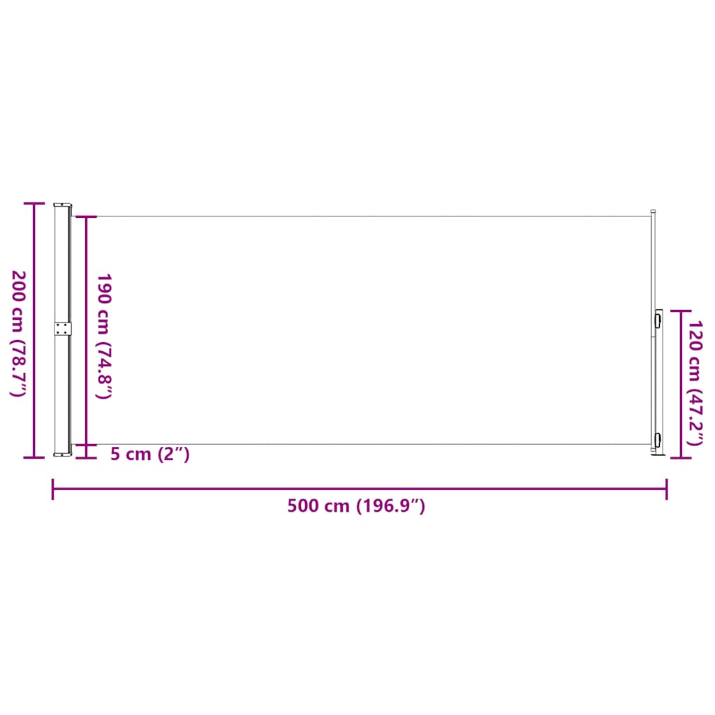 Uvlačiva bočna tenda za terasu 200 x 500 cm crna