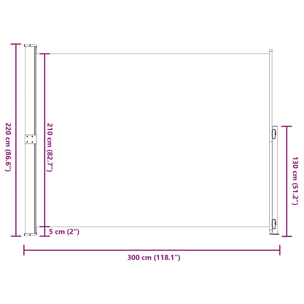 Uvlačiva bočna tenda za terasu 220 x 300 cm krem