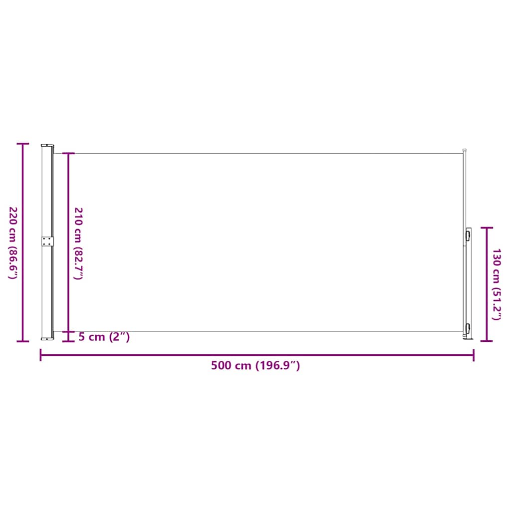 Uvlačiva bočna tenda za terasu 220 x 500 cm krem