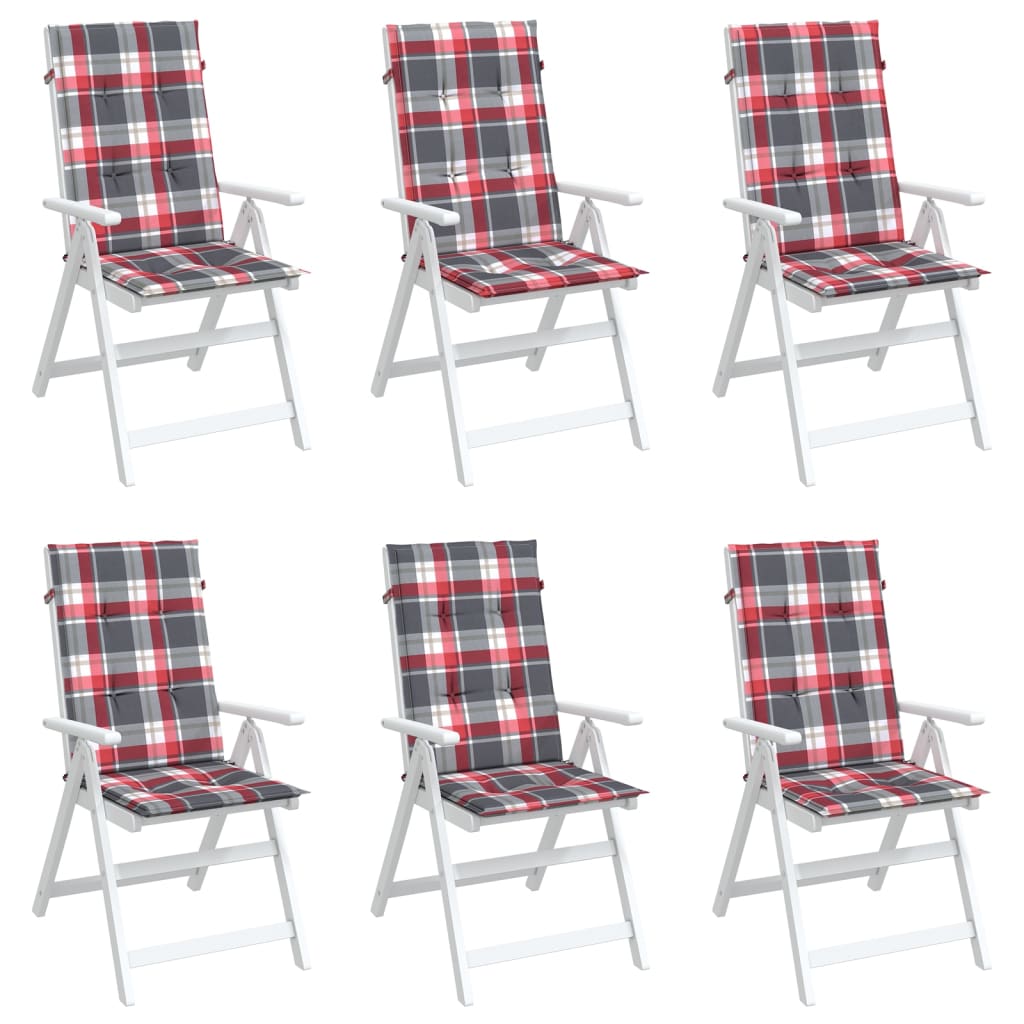 Jastuci za stolice 6 kom crveni karirani 120x50x3 cm od tkanine