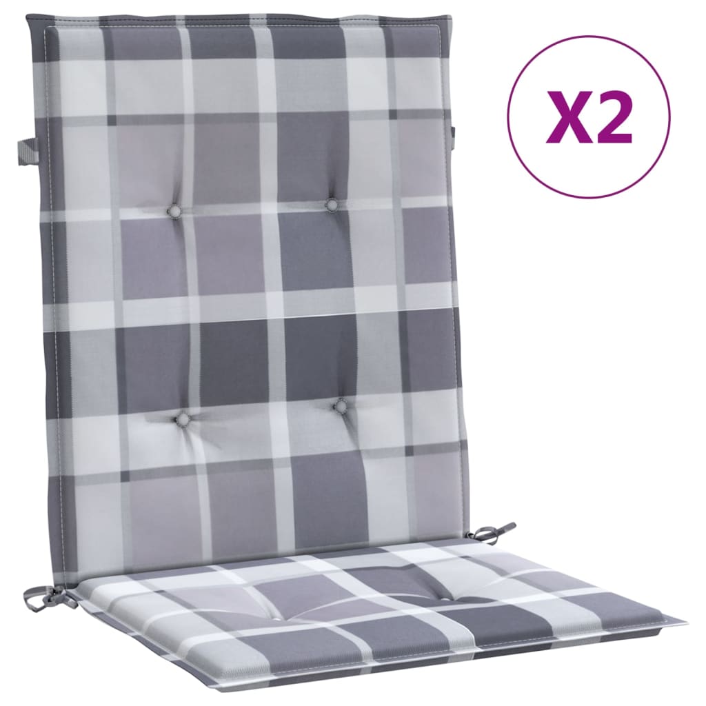 Jastuci za vrtne stolice 2 kom sivi karirani 100x50x3cm tkanine
