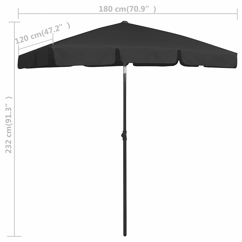 Suncobran za plažu crni 180 x 120 cm