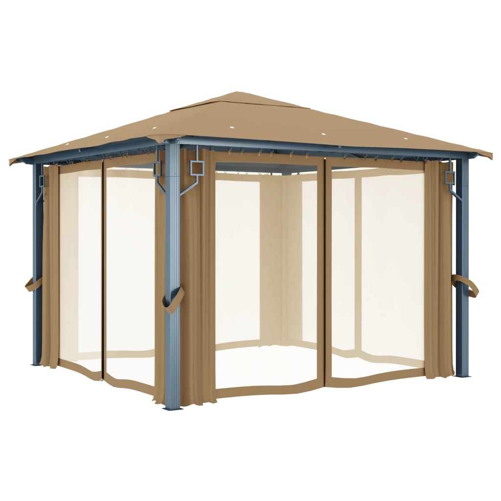 Sjenica sa zastorom 300 x 300 cm smeđe-siva aluminijska
