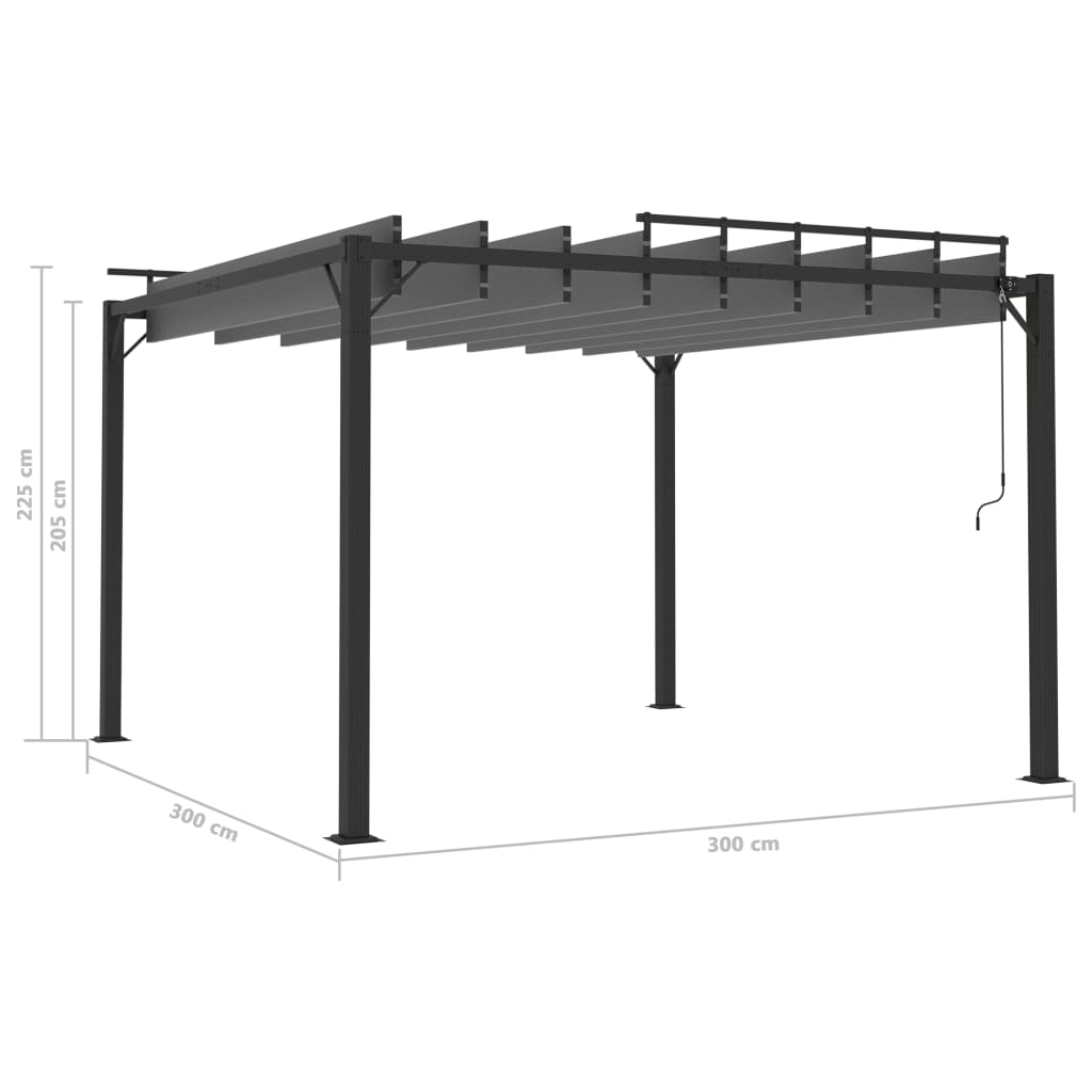 Sjenica s rešetkastim krovom 3x3 m antracit tkanina i aluminij