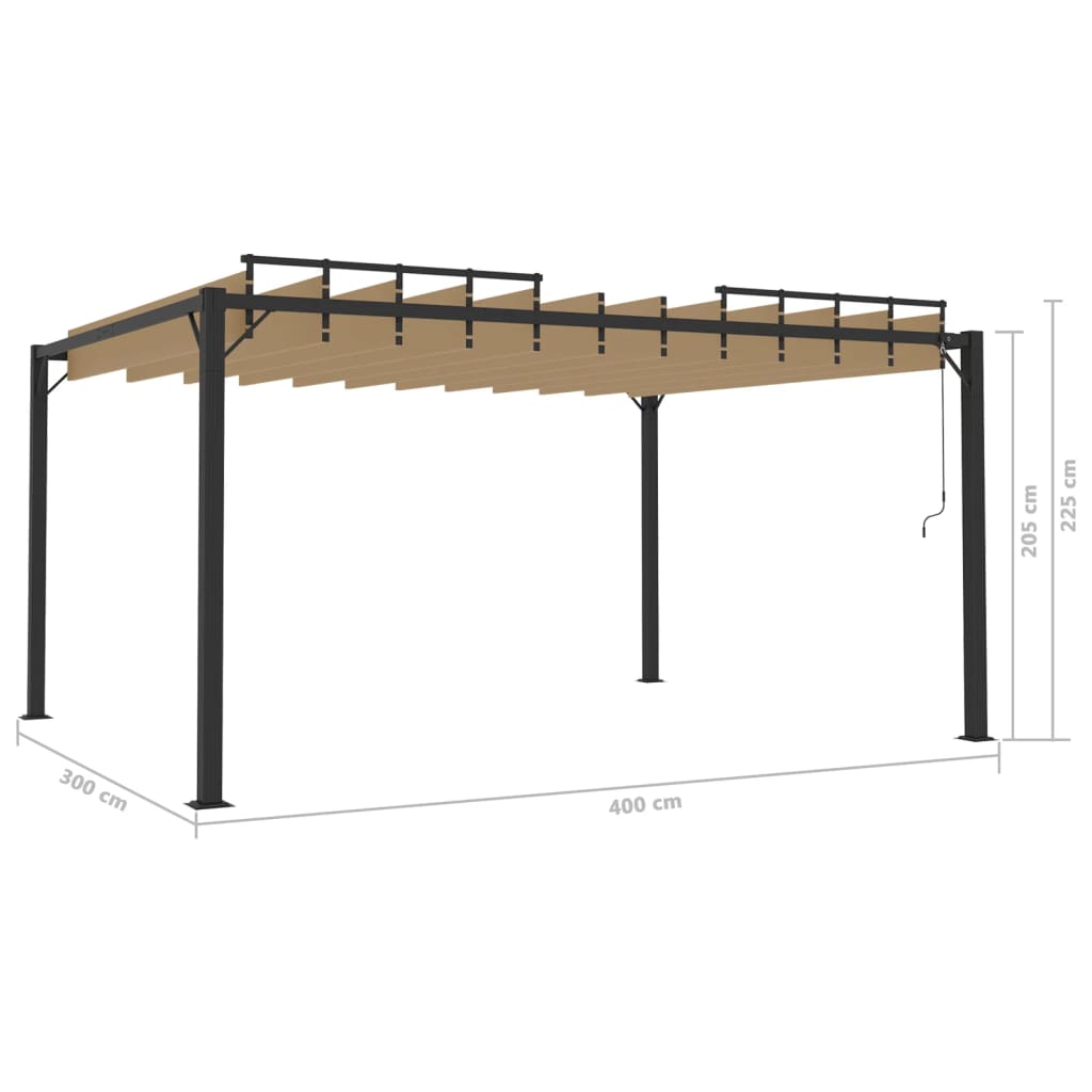 Sjenica s rešetkastim krovom 3x4 m smeđe-siva tkanina/aluminij