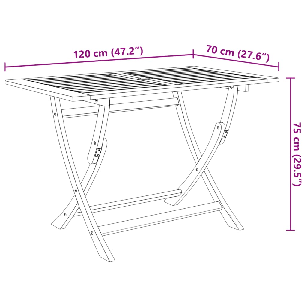 Sklopivi vrtni stol 120 x 70 x 75 cm masivno bagremovo drvo